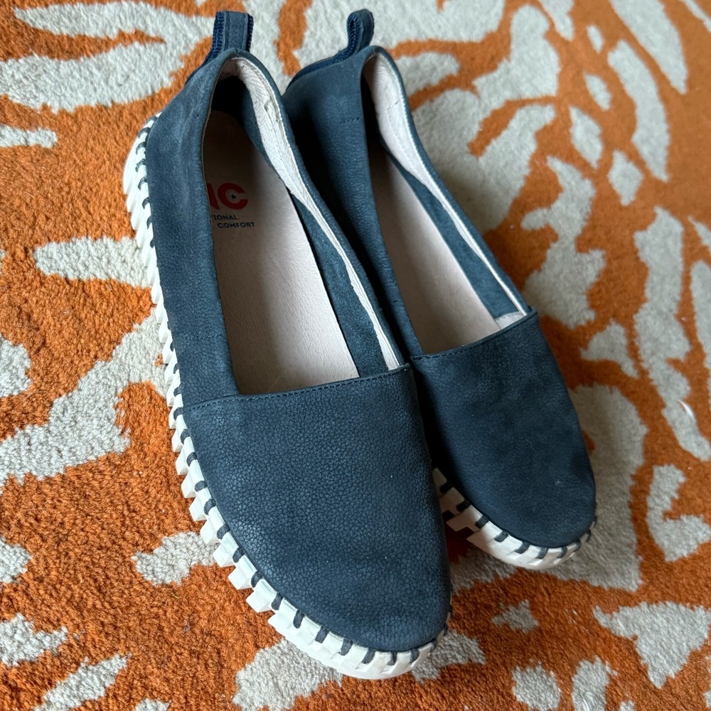 Navy Blue Leather Slip-On Shoes